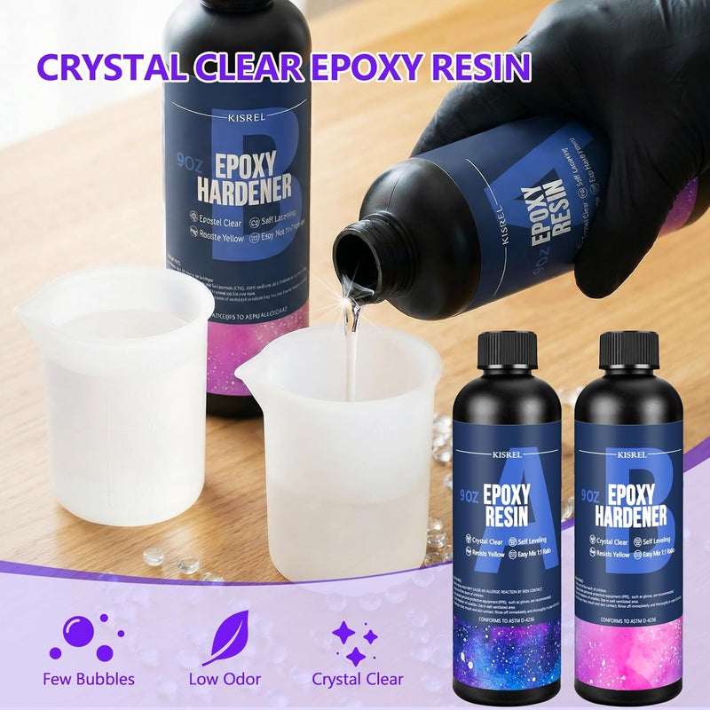 KISREL Epoxy Resin kit -18oz Clear Epoxy Resin with Silicone Alphabet Resin molds and Jewelry Making Kits, 2 Part Epoxy and Hardener for Casting Coating, Keychains, DIY Craft Decorations - Image 4